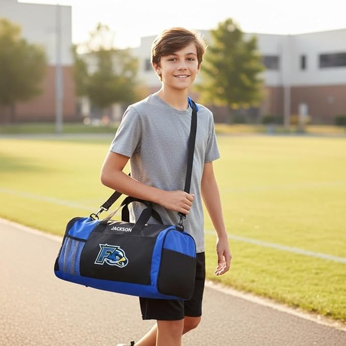 Custom Duffel Bag – Personalized with Logo or Text – Sports Team, Travel, Gym – Royal Blue, Red - Model 6072