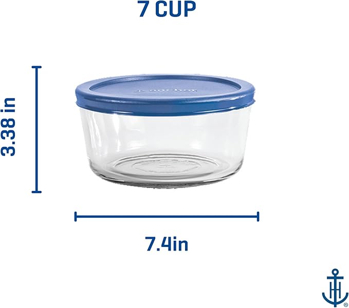 Anchor Hocking SnugFitTM Round Food Storage Containers with Lids (4-Piece, 7-cup, Blueberry, oven-safe)