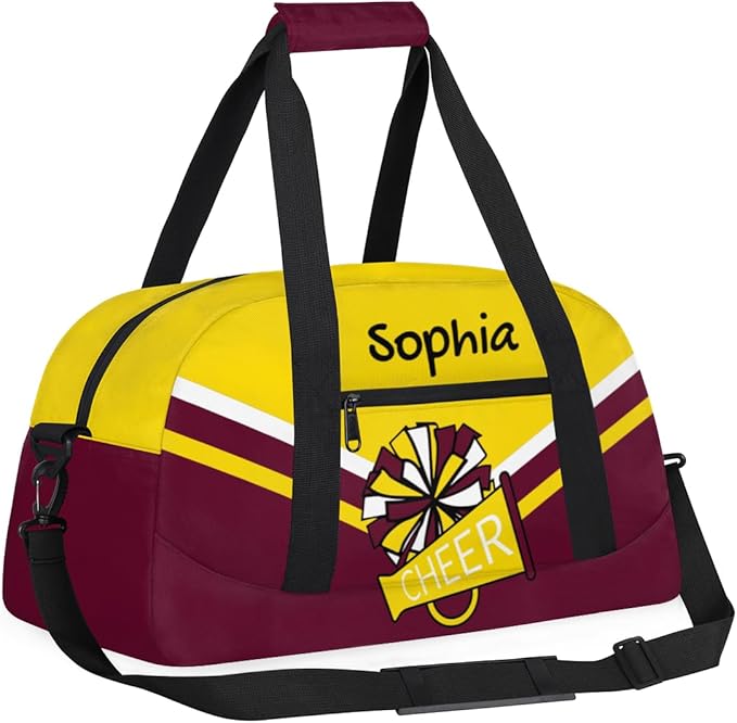 Personalized Gold Maroon Cheer Bag for Cheerleaders, Custom Sport Gym Bag Dance Bag Travel Duffle Bag Cheerleading Gifts for Women