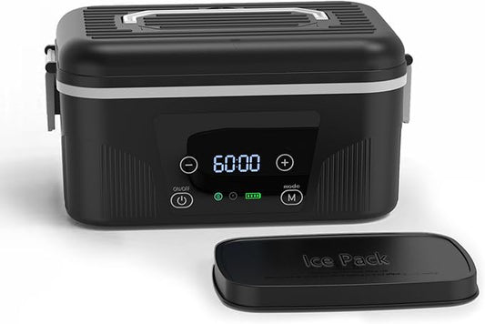 Cordless Heated Lunch Box: 1.4L Electric Lunch Box With Battery Powered, Custom Heating Time and Preset Heating Function for Adult - Portable Food Warmer for Office, Travel, Outdoor