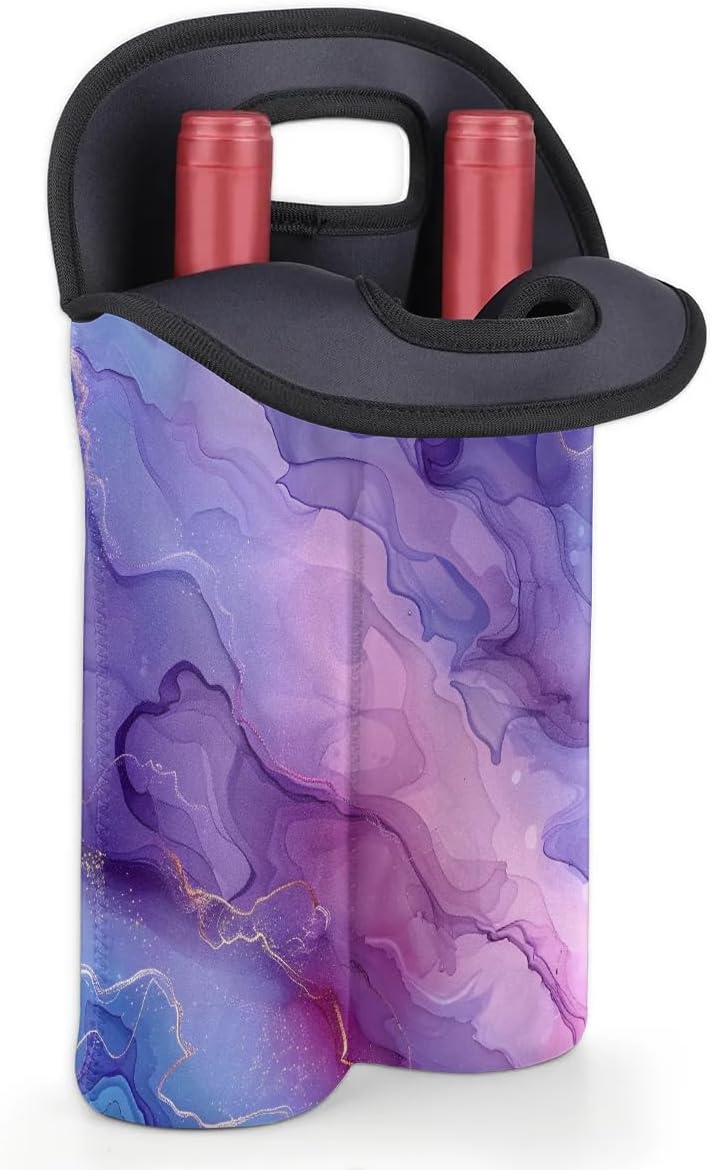 Wine Carrier Tote Personalized Bag for 2 Bottles - Neoprene Wine Bottle Holder with Carry Handle, Wine Protective Bag Insulated Bag Beer Cans Water Bottle Holder for Travel Picnic,Style13