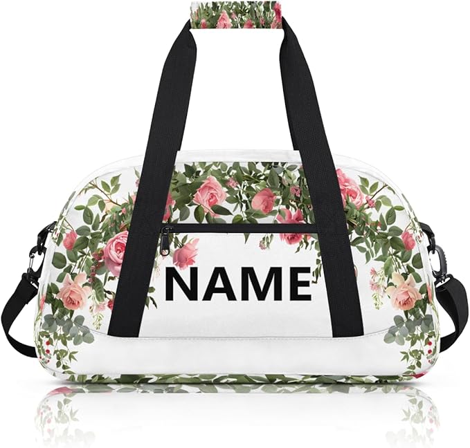 Red Roses Mini Gym Bag 18 inch for Women Men Waterproof Custom Vintage Floral Travel Duffel Bag Carry On Overnight Tote Nurse Bag for Work Fitness Hiking