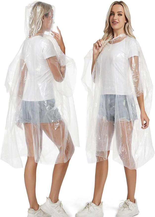 Disposable Adults Clear Rain Ponchos,Transparent White Waterproof Raincoats Rain Jackets