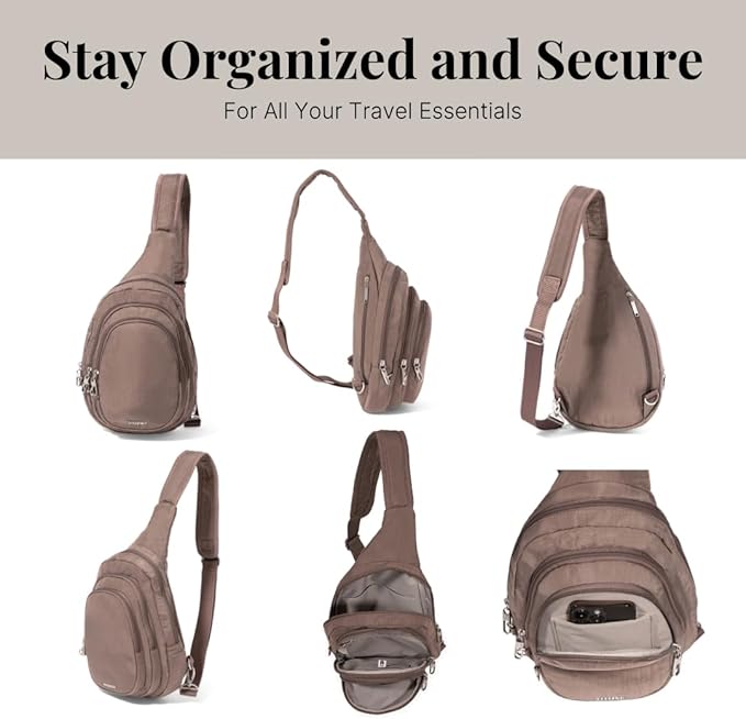 Baggallini Securtex® Anti-Theft Triple Zip Sling 8.6"x15.2" Travel Crossbody Backpack with RFID Wallet Locking Zipper