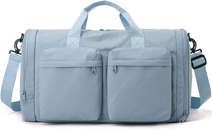 ZUEVI Gym Duffel Bag for Men Women with Shoe and Wet Compartment Lightweight Foldable Carry On Sports Travel Bag for Training Yoga Weekender(Blue)