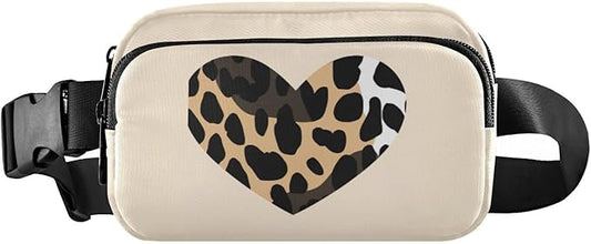 Leopard Heart Fanny Pack for Women Men Water Resistant Fashion Waist Packs with Adjustable Strap Belt Bag for Travel Workout Jogging Hiking 21217966