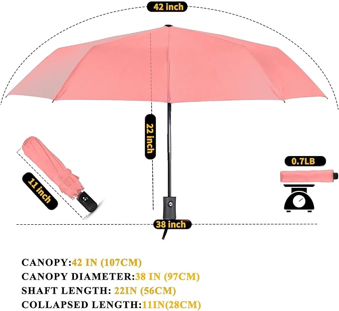 MRTLLOA 42/49 Inch Compact Travel Essentials Umbrella for Rain, Lightweight, Portable, Automatic, Strong, Waterproof Folding Umbrellas for Women, Men and Teenagers