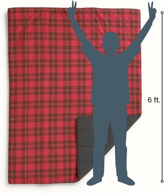 ROAM Weatherproof Sherpa Fleece Blanket - Durable Recycled Ripstop Exterior, Eco Insulation, Compact Travel Design, Machine Washable, All-Season Outdoor & Indoor Blanket, 75" x 52" (Campfire Plaid)