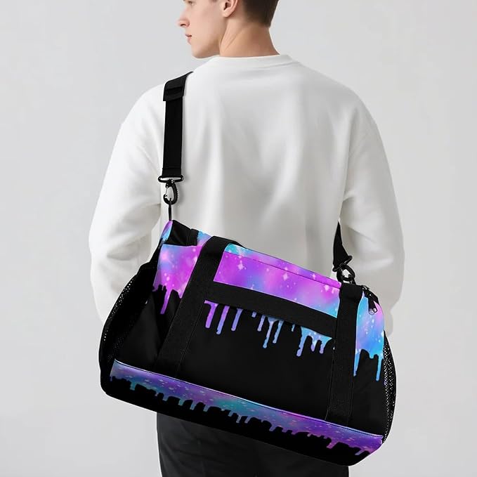 Personalized Starry Blue Pink Sparkling Print Duffle Bag with Name for Women Man Custom Travel Perform Training Bag for Men Women Luggage Bag