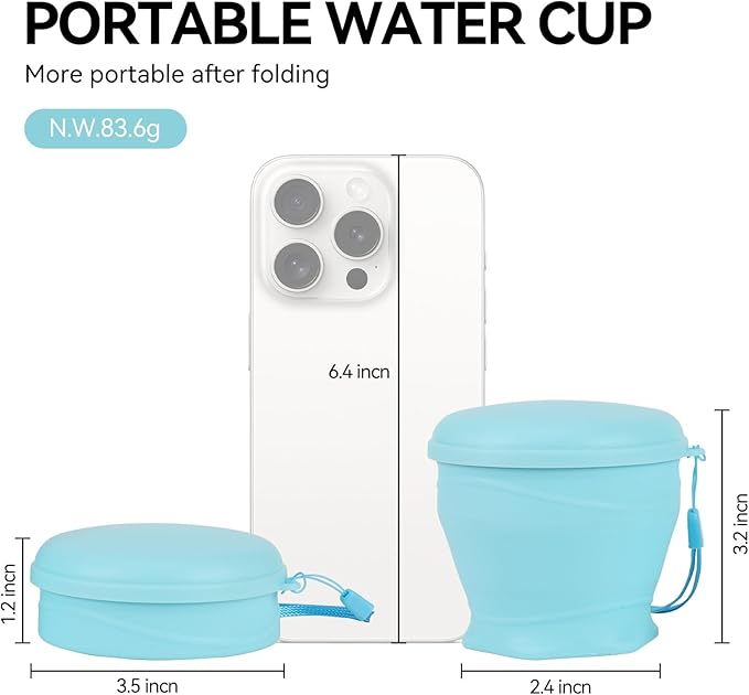 Qiao&Kai Collapsible Cup 6oz(180ml), Silicone Folding Travel Cup, Cup for Traveling, Camping, Gym,Kids, Daily Use – BPA-Free, Eco-Friendly,with Gift Box (Blue)