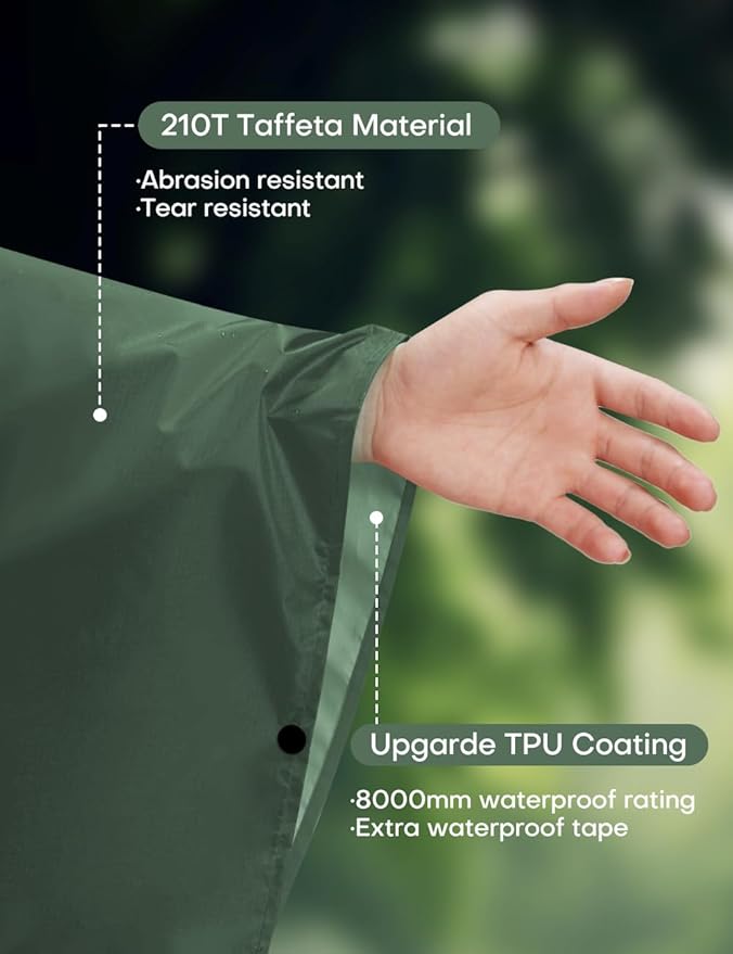 Hooded Rain Poncho for Adult, TPU IP8000mm Waterproof Coating, Reusable Unisex Rain Poncho for Hiking Travelling