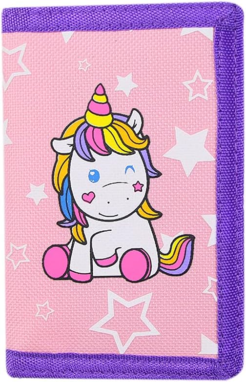 NEICY RFID Cartoon Canvas Wallet for Kids - Unicorn Trifold Outdoor Sports Wallets with Magic Sticker for Teen Girls