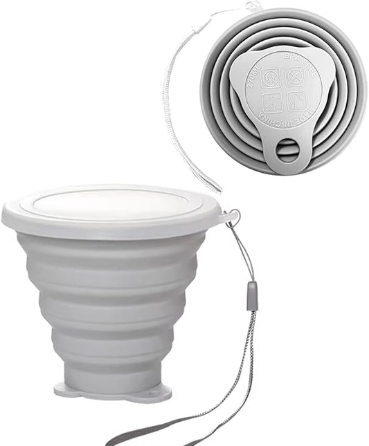 Silicone Collapsible Cup,Collapsible Cups for Camping,Folding Cup with Lids,Collapsible Coffee Cup,Reusable Drinking Mugs Cup(Grey)