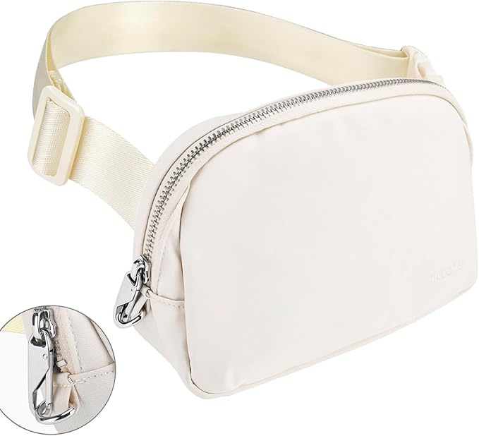 Anti Theft Belt Bag, Fanny Packs for Women Travel, Locking Waist Crossbody Bag with Adjustable Strap & Back Pocket, Fashion for Teens Trip, Gym, Workout - Beige