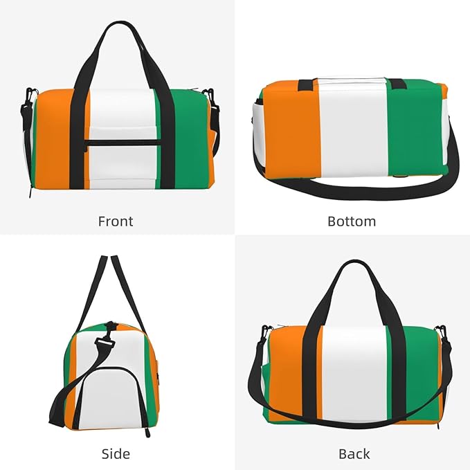 Flag of Cote d'Ivoire Print Gym Bag with Shoe Compartment for Women Men, 17.7in Sports Duffle Weekender Tote, Overnight Travel Duffel Bag Carry On
