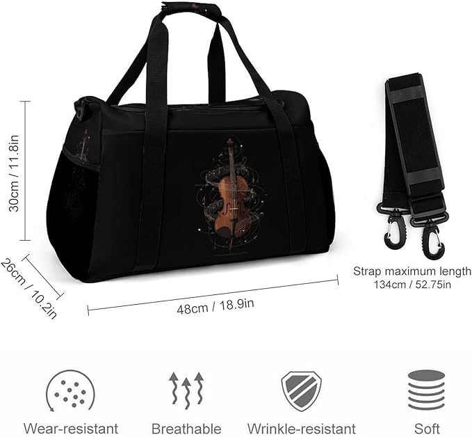 Violin Music Notes Duffle Bag Gym Bag for Workout Travel Tote with Detachable Straps