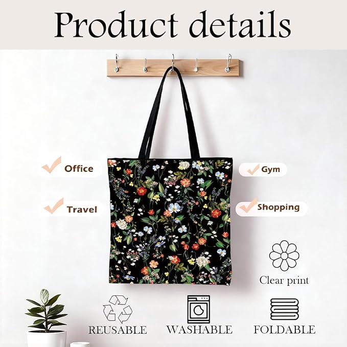 Canvas Tote Bag for Women, Vintage Print Handbag, Aesthetic Shopping Bag for Work Travel Beach, Everyday Shoulder Tote