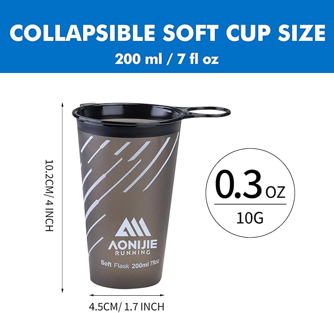 AONIJIE Collapsible Cup 200ml – Foldable Hiking Cup, Ultra Portable Soft Cup for Trail Running, Camping & Travel, Silicone Water Cup for Outdoor Hydration - Grey