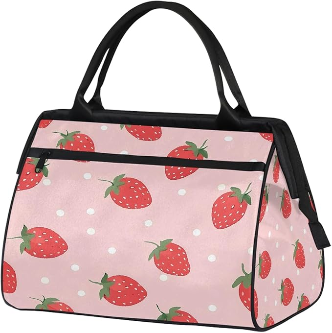 Overnight Weekender Bags for Women Men, Cute Strawberry Polka Dots Waterproof Travel Carry On Duffel Bag, Lightweight Sports Gym Bag for Fitness, Workout, Travel