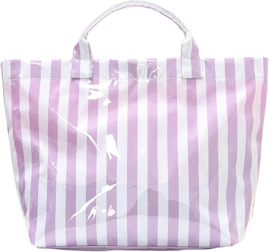 JQWYGB Striped PVC Tote Bag Large Glossy Striped Handbags Waterproof Top Handle Bag Plastic Tote Handbag Beach Travel Work