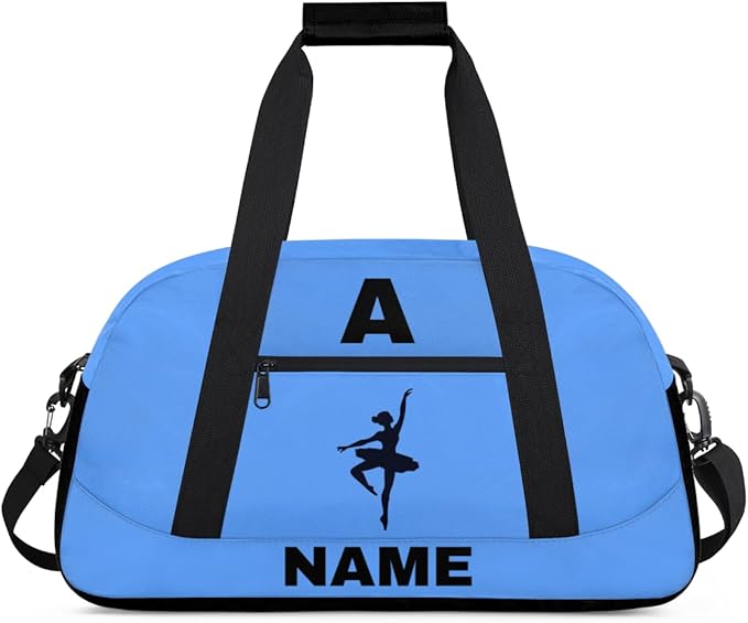 Personalize-Kids-Sports-Duffel-Bags With Custom Name Text Carry-On Overnight Travel Gym Lightweight Dance Pattern Sports Bags For Girls Boys Kids,Blue 1