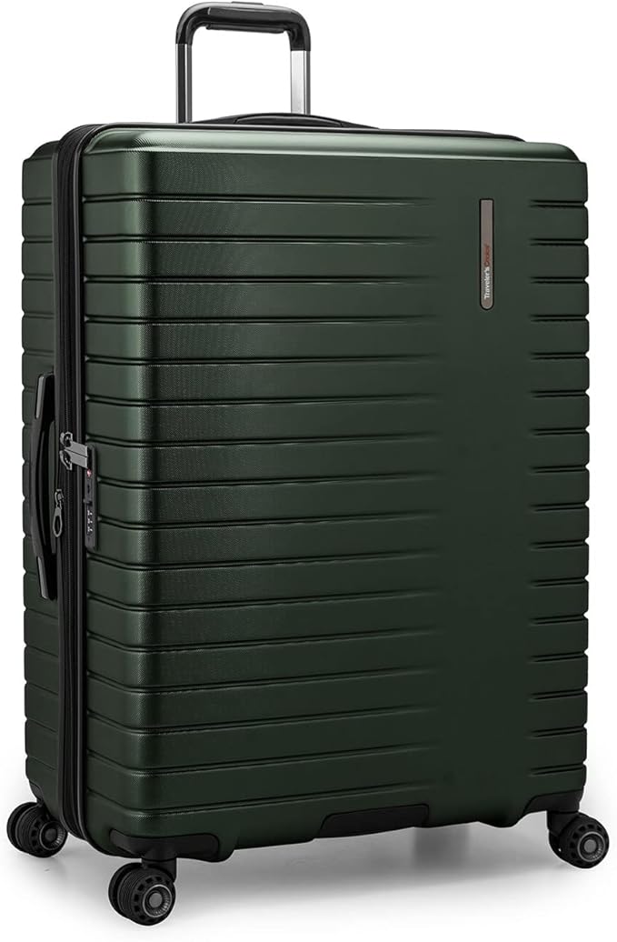Traveler's Choice Archer Polycarbonate Hardside Spinner Luggage Set, Tie Down Straps, Green, Checked 29-Inch