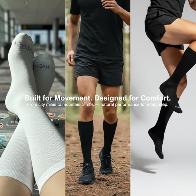 Zensah Alpaca Compression Socks (15–20 mmHg) for Running, Travel & Daily Support – Knee High – Made in USA