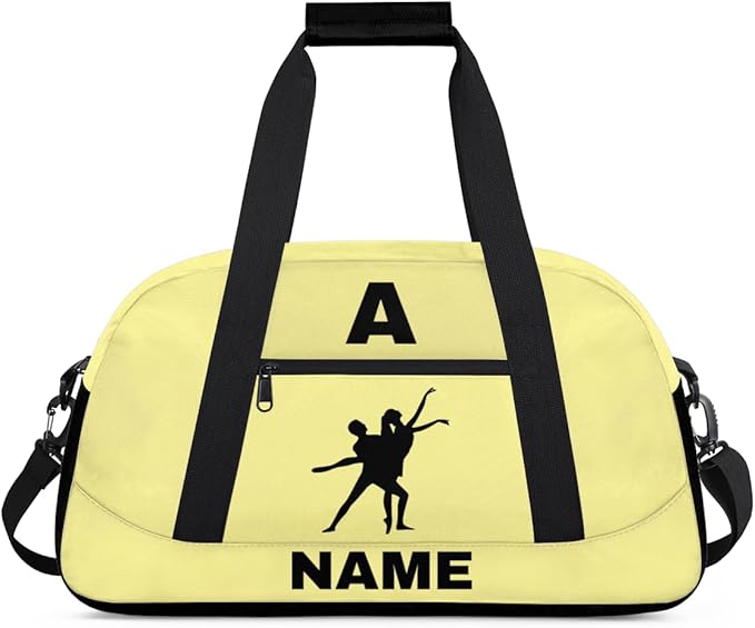Personalize-Kids-Sports-Duffel-Bags With Custom Name Text Carry-On Overnight Travel Gym Lightweight Dance Pattern Sports Bags For Girls Boys Kids,Yellow