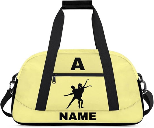 Personalize-Kids-Sports-Duffel-Bags With Custom Name Text Carry-On Overnight Travel Gym Lightweight Dance Pattern Sports Bags For Girls Boys Kids,Yellow