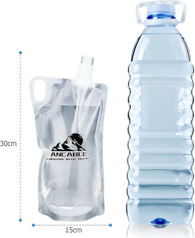 Ancable 1L Hiking Collapsible Water Bottles, 6-Pack 33OZ BPA-Free Foldable Backpacking Water Bottle for Travel Camping Hiking