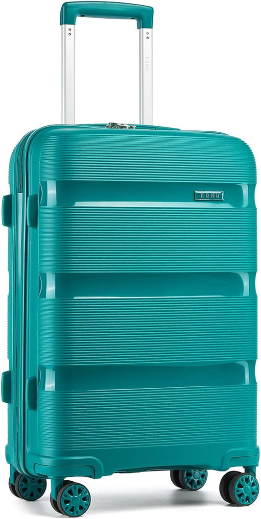 Kono Carry On Luggage 24 Inch Checked-Medium Hard Shell Travel Trolley 4 Spinner Wheels Lightweight Polypropylene Suitcase with TSA Lock, Turquoise