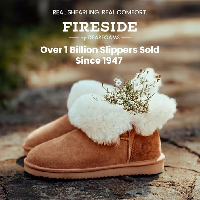 Dearfoams Women's Fireside Shearling Water Resistant Indoor/Outdoor Foldover Boot Slipper
