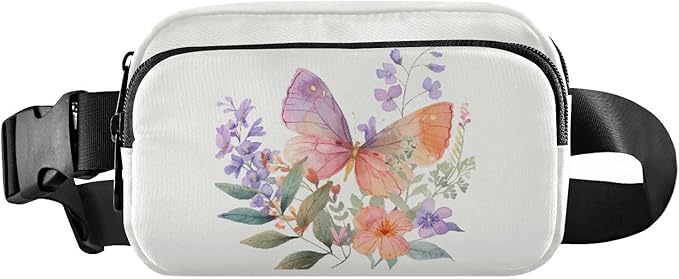 Butterfly and Flowers Fanny Pack for Women Men Water Resistant Fashion Waist Packs with Adjustable Strap Belt Bag for Travel Workout Jogging Hiking 21218893