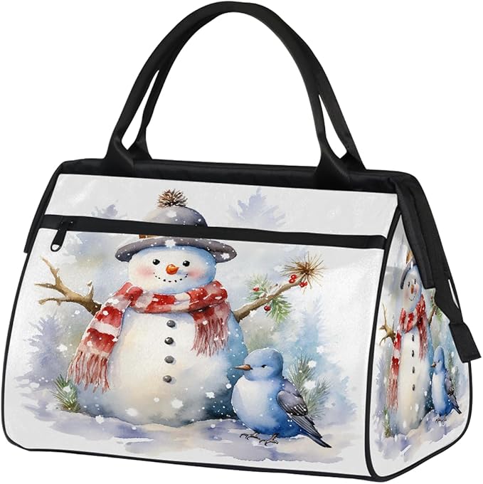 Overnight Weekender Bags for Women Men, Watercolor Snowman Bird Waterproof Travel Carry On Duffel Bag, Lightweight Sports Gym Bag for Fitness, Workout, Travel