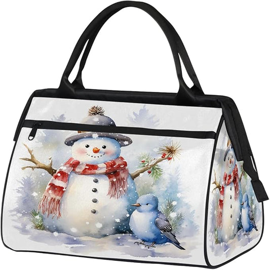 Overnight Weekender Bags for Women Men, Watercolor Snowman Bird Waterproof Travel Carry On Duffel Bag, Lightweight Sports Gym Bag for Fitness, Workout, Travel