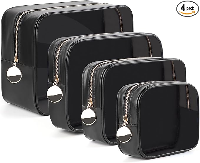 4PCS Clear Makeup Bag Set, Waterproof TPU Purse Organizer Pouches, TSA Approved Toiletry Bag, Diaper Bag Organizer Pouch, Travel Organizer Bags for Women and Kids