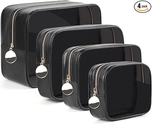 4PCS Clear Makeup Bag Set, Waterproof TPU Purse Organizer Pouches, TSA Approved Toiletry Bag, Diaper Bag Organizer Pouch, Travel Organizer Bags for Women and Kids