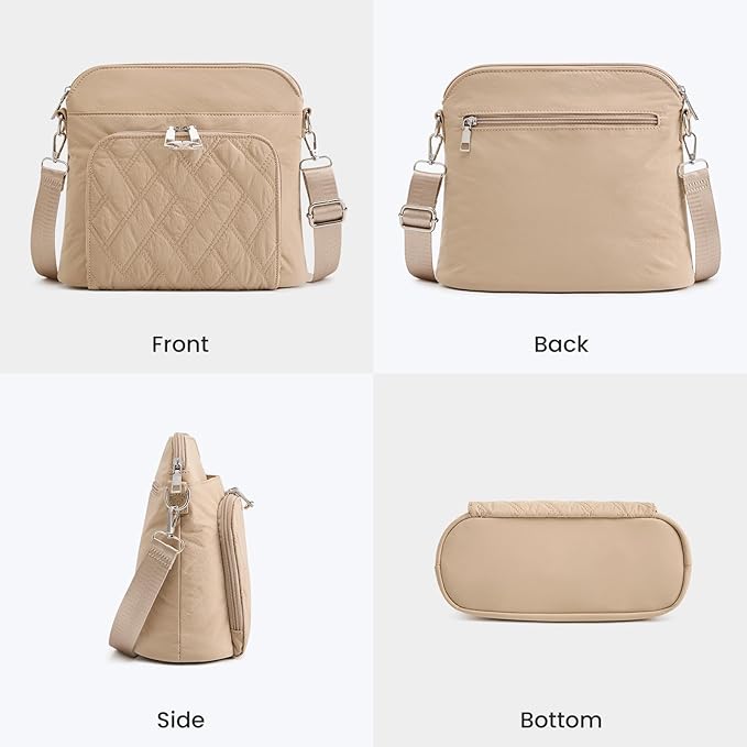 G4Free Anti-Theft Crossbody Bags for Women, Lightweight Nylon Shoulder Purse Medium Handbags for Travel Work-Khaki