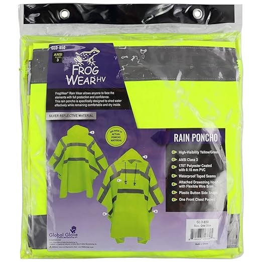 GGS Rain Poncho - High Visibility, Reflective, Wind and Waterproof with Drawstring Hood, Rain Gear for Construction, Camping, Fishing, Hiking, One Size