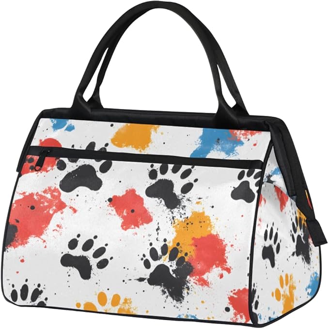 Cartoon Dog Cat Pawprints Overnight Weekender Bag for Women Men Travel Duffel Bags Waterproof Luggage Carry on Sports Yoga Gym Bag