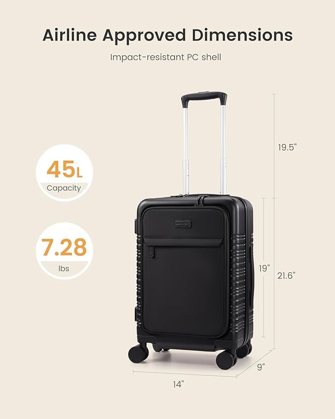 LOVEVOOK Carry On Luggage 22x14x9 Airline Approved with Detachable Pouch, 21 Inch Hardside Suitcases with Spinner Wheels, Lightweight Carry-on Luggage with TSA Lock for Women Men, 2PCS, Navy