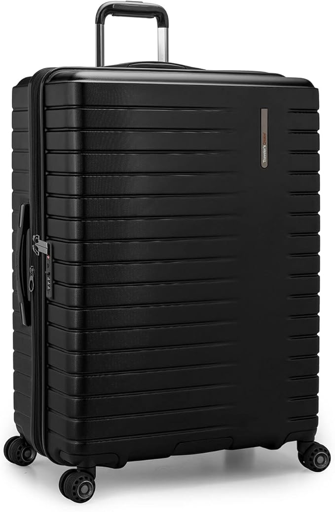 Traveler's Choice Archer Polycarbonate Hardside Spinner Luggage Set, Tie Down Straps, Black, Checked 29-Inch