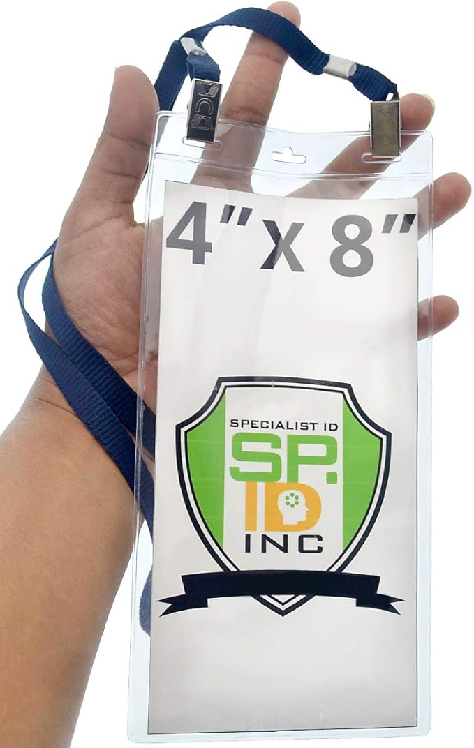 5 Pack - Extra Large 4 x 8 Inch Ticket & Event Credential Badge Holders with No Twist Double Sided Lanyards with Two Bulldog Clips, by Specialist ID (Navy Blue/Dark Blue)