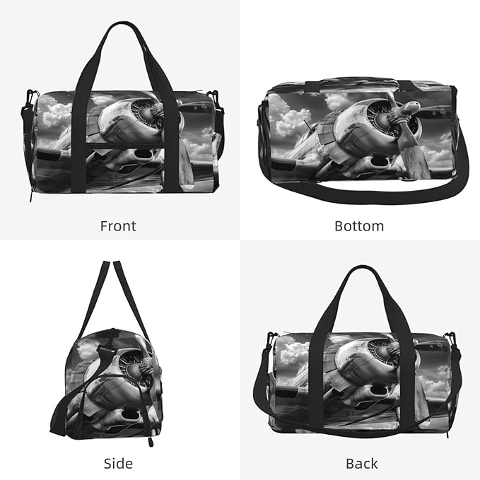 Sports Gym Bag Old Aircraft Travel Duffel Bag With Shoe Compartment Shoulder Strap, Lightweight Water-Resistant Weekend Overnight Totes For Women Men