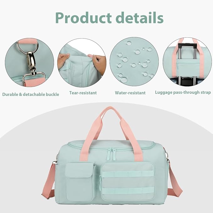 Gym Bags for Women & Men - 20 Inch Travel Duffle Bag with Shoes Compartment & Wet Pocket, Durable Carry-on Weekend Bag, Medium