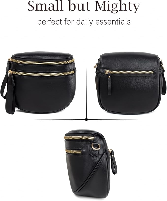 Valentoria Fashionable Womens Leather Waist Bag Crossbody Bag Detachable Wallet Adjustable Shoulder Strap (Black)