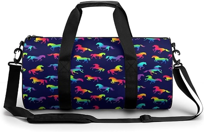 Gym Sports Travel Workout Bag Rainbow Horses Dance Gymnastics Bag Lightweight Carry On Bags Foldable Overnight Bags