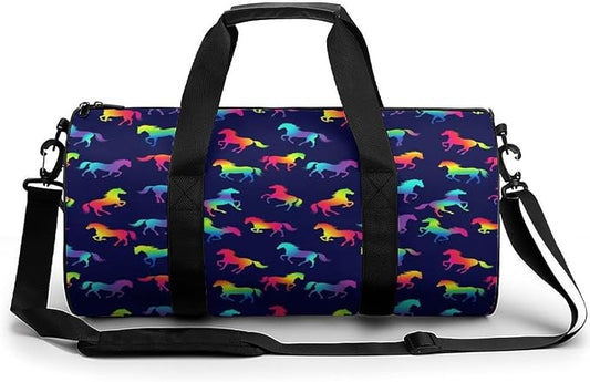 Gym Sports Travel Workout Bag Rainbow Horses Dance Gymnastics Bag Lightweight Carry On Bags Foldable Overnight Bags