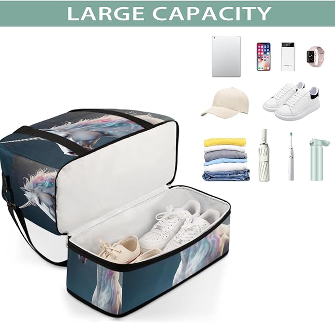 Rainbow Galaxy Animal Unicorn Large Weekender Bag with Shoe Compartment Travel Duffel Bags for Women Carry On Hospital Overnight Bag Foldable Personal Item Travel Bags Tote Gym Sports Airplanes