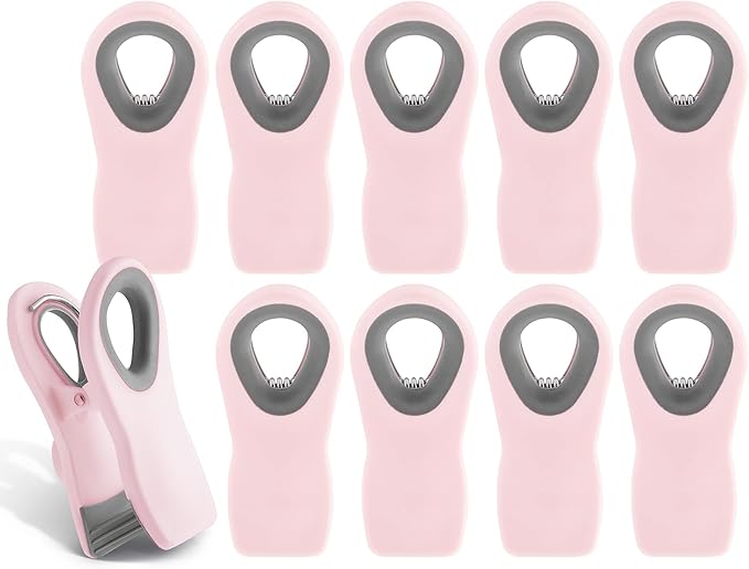 COOK WITH COLOR Bag Clips with Magnet- Food, Chip, Bag for Food Storage with Airtight Seal Grip for Bread, Snack and Food Bags (Pink, Pack of 10)